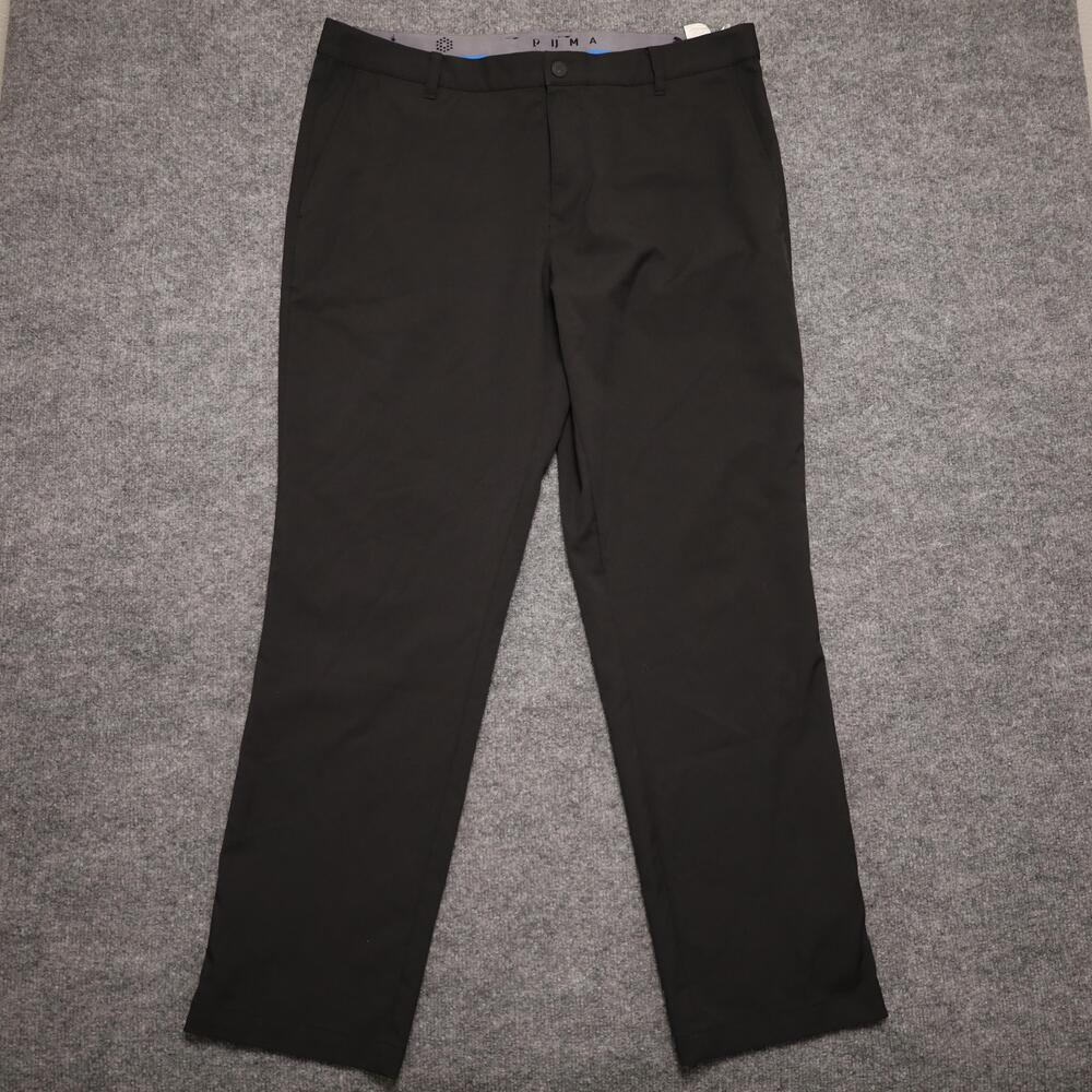 Puma Pants Mens 38x32 Black Microfiber Chino Straight Leg Athletic Casual